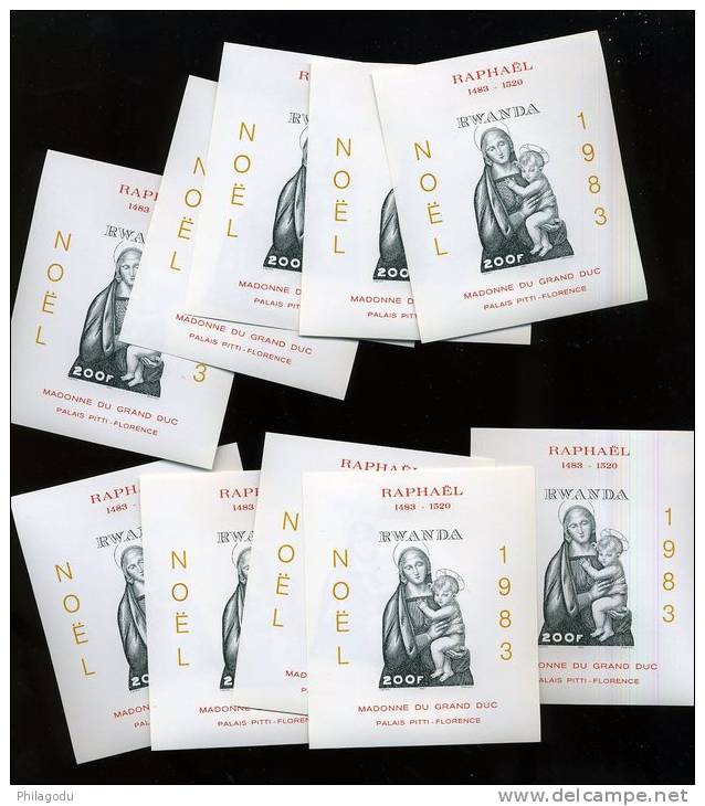 10 X 1983  RWANDA  Bloc 97**  NOEL  XtMas NON DENTELE   Madonne Par  RAPHAEL - Unused Stamps