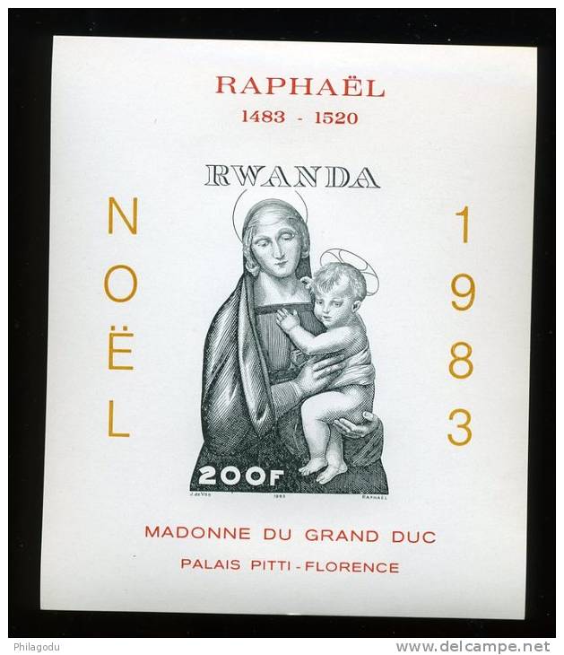 1983  RWANDA  Bloc 97**  NOEL  XtMas NON DENTELE   Madonne Par  RAPHAEL - Neufs