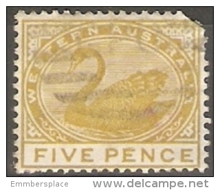 WESTERN AUSTRALIA - 1885 SWAN 5d YELLOW USED ON PAPER - Oblitérés