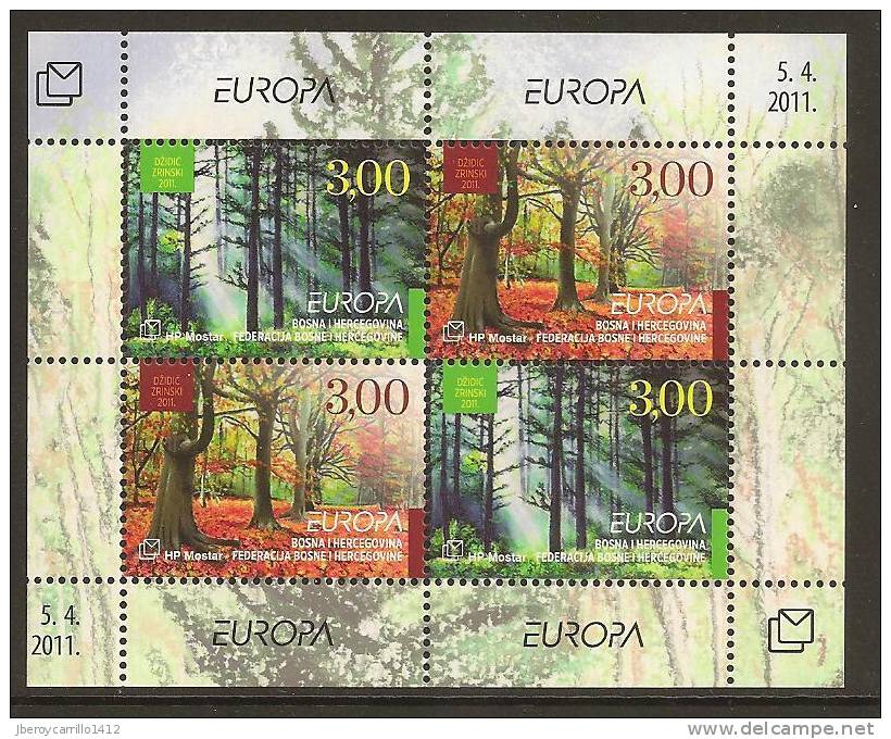 LA BOSNIA-ERZEGOVINA CROATA - EUROPA 2011 - TEMA ANNUALE "LE FORESTE ´.- FOGLIETTI DENTATA - 2011