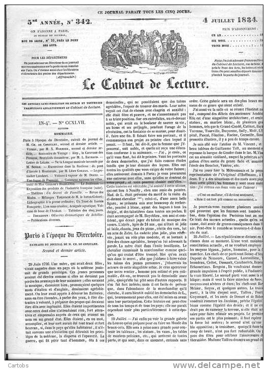 Journal : LE CABINET De LECTURE  Du 4 Juillet 1834 - 1800 - 1849