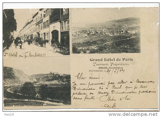 Pontarlier Grand Hotel De Paris Fourneret Braud Successeur 1904 Divers Defauts - Pontarlier