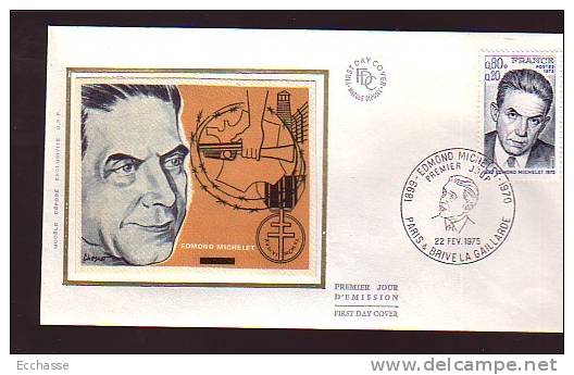 Enveloppe Premier Jour 1er Fdc Edmond Michelet Paris Brive La Gaillarde 1975 - 1970-1979