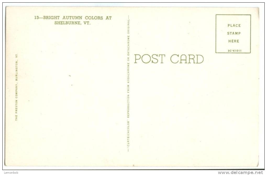 USA, Bright Autumn Colors At Shelburne, VT, Unused Postcard [P8279] - Other & Unclassified