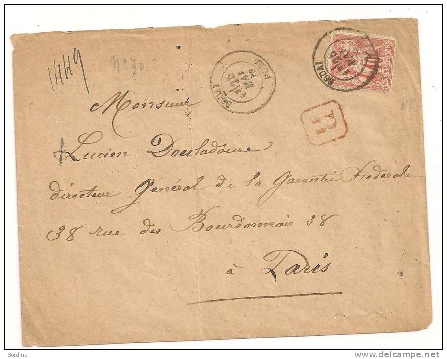 Lettre - NORD - DOUAI - Càd S/TP Sage N°70 T:l - Seul S/L -  1879 - 1876-1878 Sage (Type I)