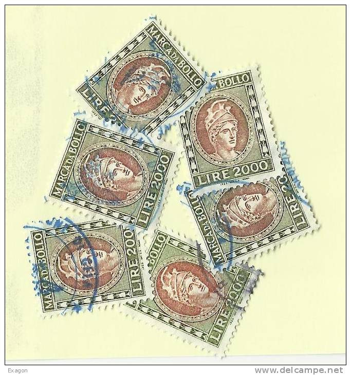 Lotto Alla Rinfusa Di  N. 6   MARCHE DA  BOLLO  - Usate  Da £. 2000  Cadauno  Anni 80    -  Anno 1980. - Revenue Stamps