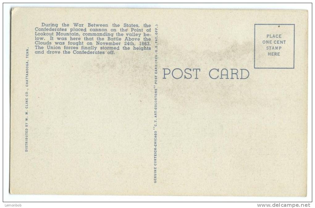 USA, The Lookout Mountain Battlefield Above The Clouds, Chattanooga, Tennessee, Unused Linen Postcard [P8287] - Chattanooga