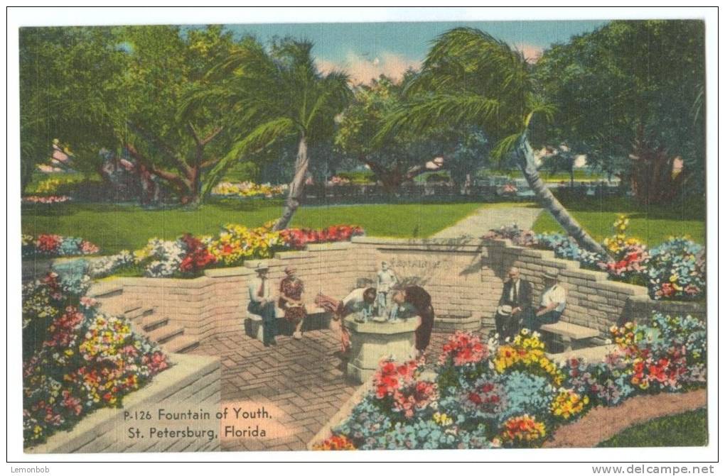 USA, Fountain Of Youth, St. Petersburg, Florida, Unused Linen Postcard [P8288] - St Petersburg