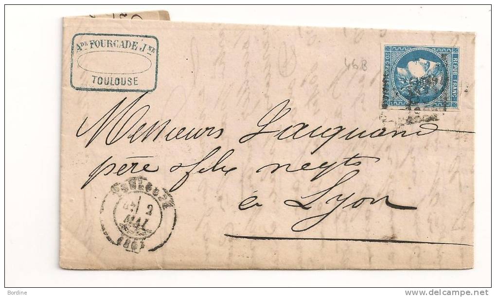 Lettre - HAUTE GARONNE - TOULOUSE GC.3982 /N°46B - Càd T.17 - 1871 - 1870 Emisión De Bordeaux