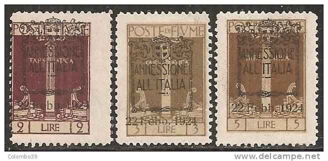 Fiume - Soprastampati Annessione All´Italia - 2 - 3 - 5 Lire * - Fiume & Kupa