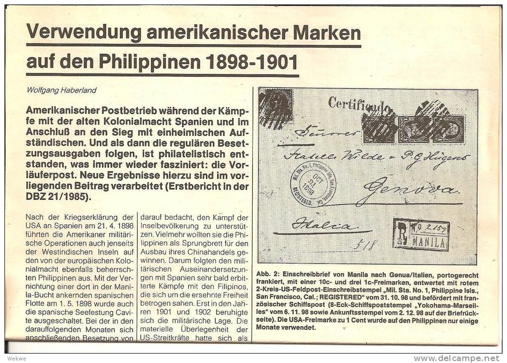 Philippinen. US-Post 1898-1901. Marken, Briefe, Ganzsachen Einschl. Feldpost Auf 5 Seiten - Philately And Postal History