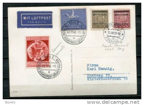 Germany/Bohemia & Moravia/Czechoslovakia 1939 Post Card Mixed Frankage CV80 Euro - Brieven En Documenten