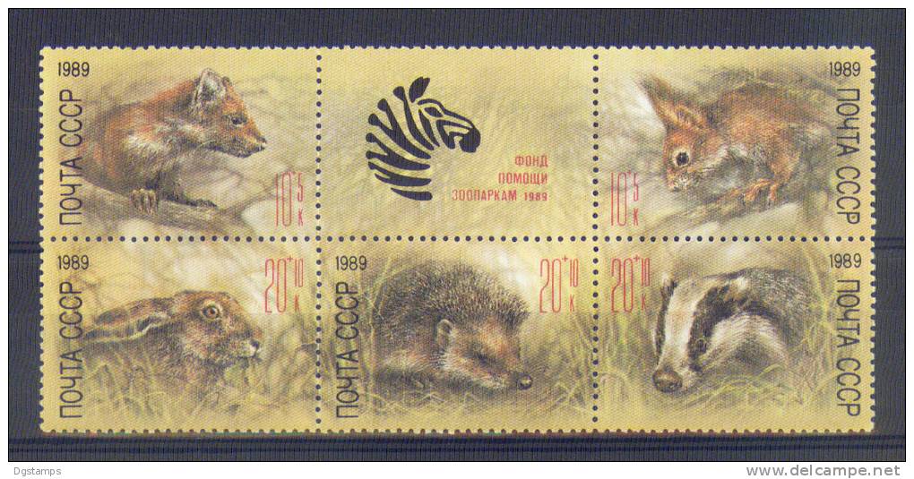 Rusia 1989 ** YT 5614-18, Fauna En Peligro, Perro De La Pradera, Zorro, Liebre, Puerpoespin, Mofeta - Selvaggina