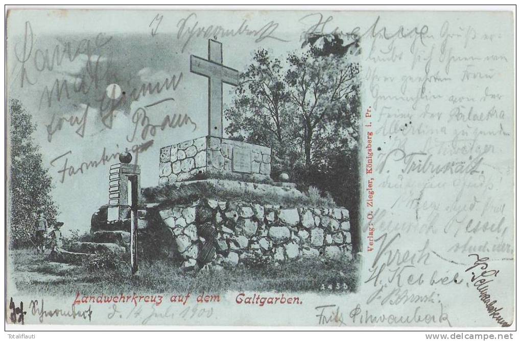 Landwehr Kreuz Auf Dem Galtgarben Mondschein Karte 13.7.1900 Gelaufen Studentika - Ostpreussen