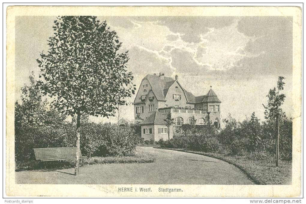 Herne / Westfalen, Stadtgarten, 1916, Feldpost-AK Mit Bahnpoststempel Osnabrück - Cöln - Herne