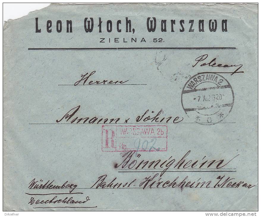 POLEN R-Brief Mit 207 MeF (4erBlock), Von Fa. Leon Wloch, Warschau 7.X.1926 Nach Bönnigheim - Covers & Documents