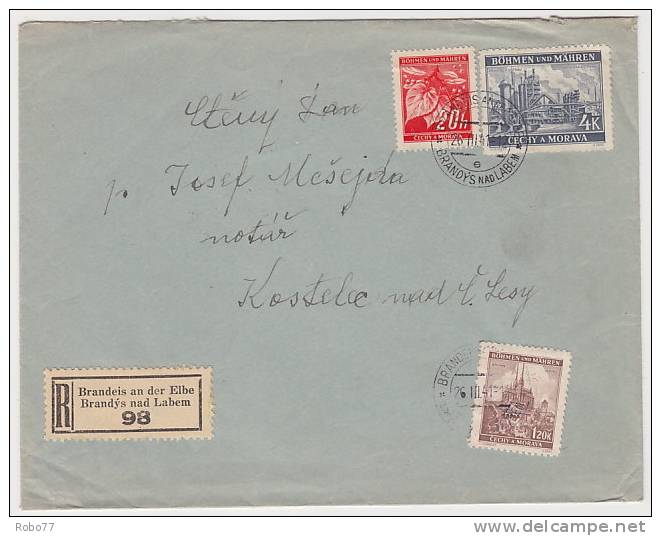 1941 Bohemia &amp; Moravia Registered Cover, Letter. Brandys Nad Labem 26.III.41. (D03009) - Lettres & Documents