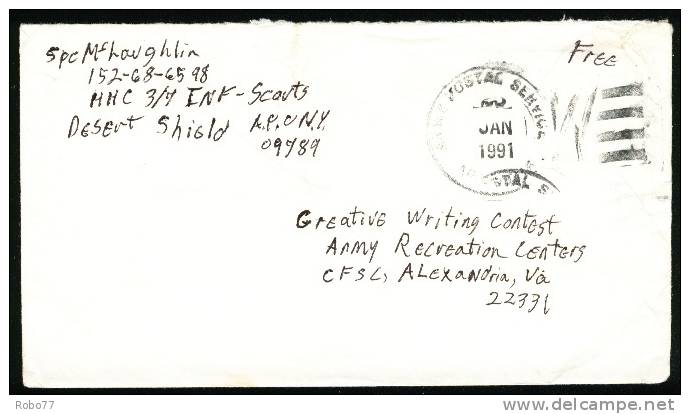 1991 USA Cover.  Feldpost, Fieldpost, Military. Army Postal Service APO 09789, 25.JAN.1991. Desert Shield. (Q10198) - Storia Postale