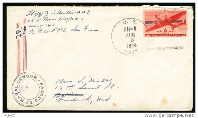 1944 USA Cover. Feldpost, Fieldpost, Military.  U.S. BH-3 Aug.3.1944. Navy. (Q10190) - Poststempel