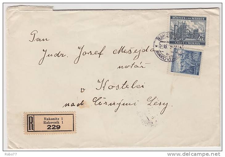 1941 Bohemia &amp; Moravia Registered Cover, Letter. Rakovnik 23.IX.41. (D03008) - Covers & Documents