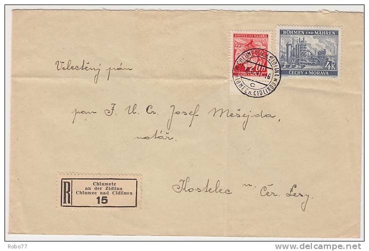 1941 Bohemia &amp; Moravia Registered Cover, Letter. Nice Postmark Chlumec Nad Cidlinou 18.II.41.  (D03021) - Covers & Documents