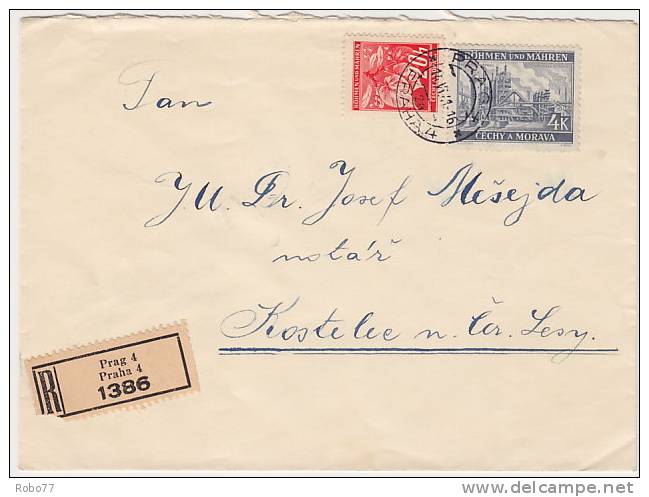 1941 Bohemia &amp; Moravia Registered Cover, Letter. Praha.  (D03023) - Covers & Documents