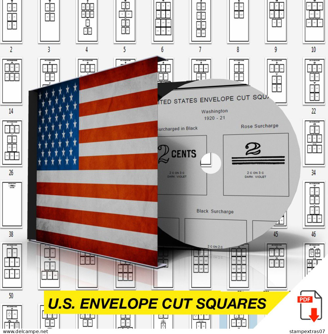 U.S.A. ENVELOPE CUT SQUARES STAMP ALBUM PAGES 1853-1974 (111 Pages) - English