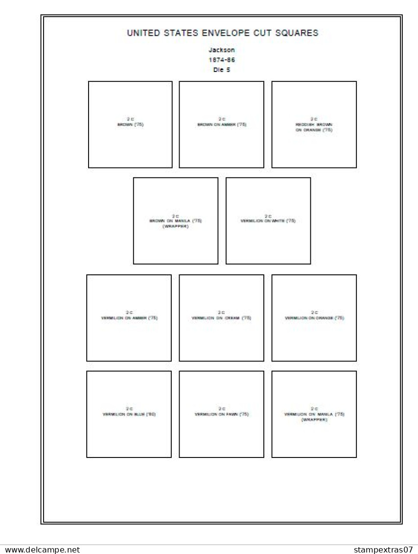 U.S.A. ENVELOPE CUT SQUARES STAMP ALBUM PAGES 1853-1974 (111 Pages) - English