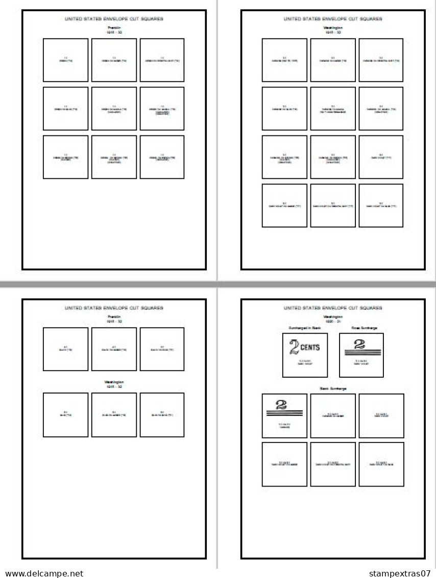 U.S.A. ENVELOPE CUT SQUARES STAMP ALBUM PAGES 1853-1974 (111 pages)