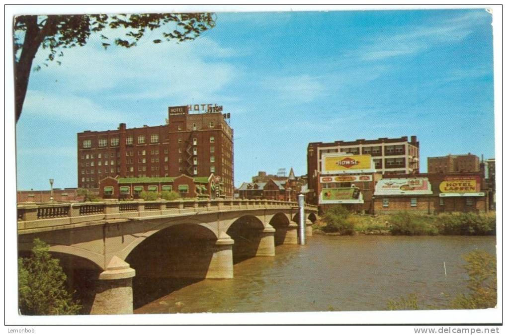 USA, Douglas Avenue Bridge, Wichita, Kansas, With Broadview Hotel Across The River, Used Postcard [P8302] - Wichita