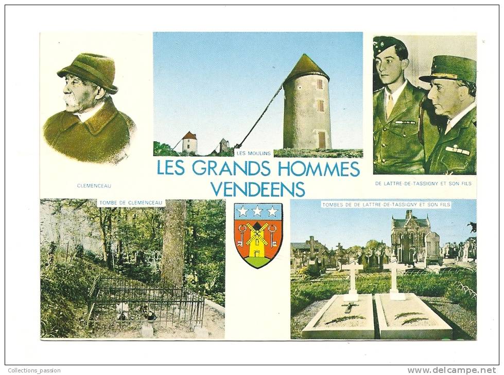 Cp, 85, Mouilleron-en-Pareds, Les Grands Hommes Vendéens, Multi-vues, Voyagée 1988 - Mouilleron En Pareds