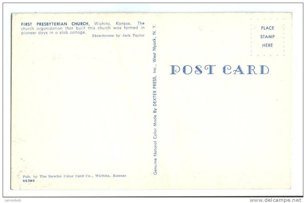 USA, First Presbyterian Church, Wichita, Kansas, 1950s Unused Postcard [P8305] - Wichita