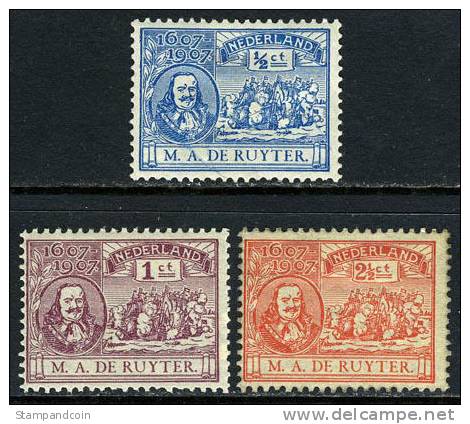 Netherlands #87-89 Mint Hinged DeRuyter Set From 1907 - Unused Stamps