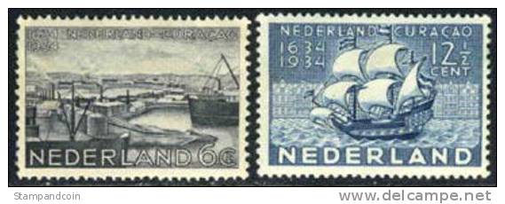 Netherlands #202-03 Mint Hinged Curacao Tercentenary Set From 1934 - Neufs