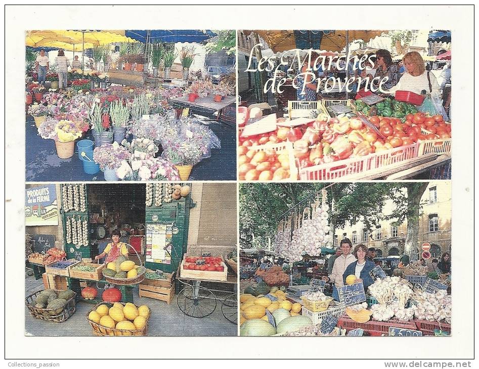 Cp, Marché, Les Marchés Pittoresques De Provence, Mulit-Vues, Voyagée 1994 - Marktplaatsen