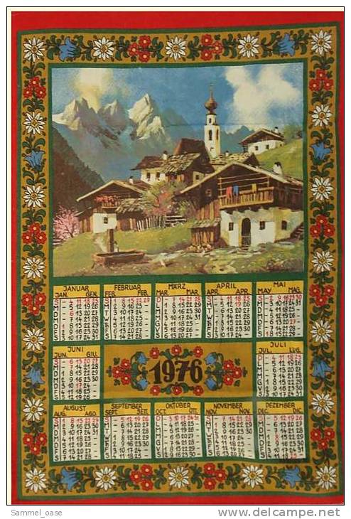 Stoffkalender 1976 Mit Alpenmotiv - Ca. 37 X 55 Cm - Calendars