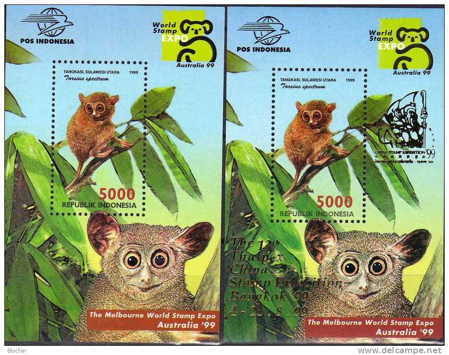 EXPO Australia 1999 Kobold-Maki Indonesien Block144 Plus I ** 5€ THAIPEX Gold-AD Overprint Bloc Fauna Sheet Bf Indonesia - Indonésie