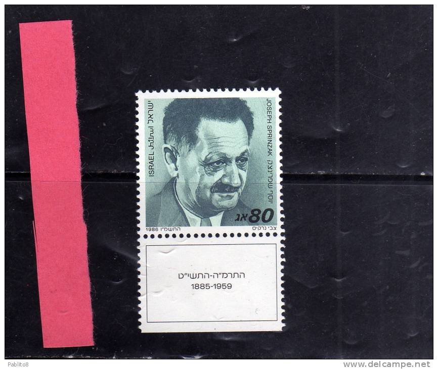 ISRAELE  1986 JOSEPH SPRINZAK MNH  - ISRAEL NO RACISMO - Neufs (avec Tabs)