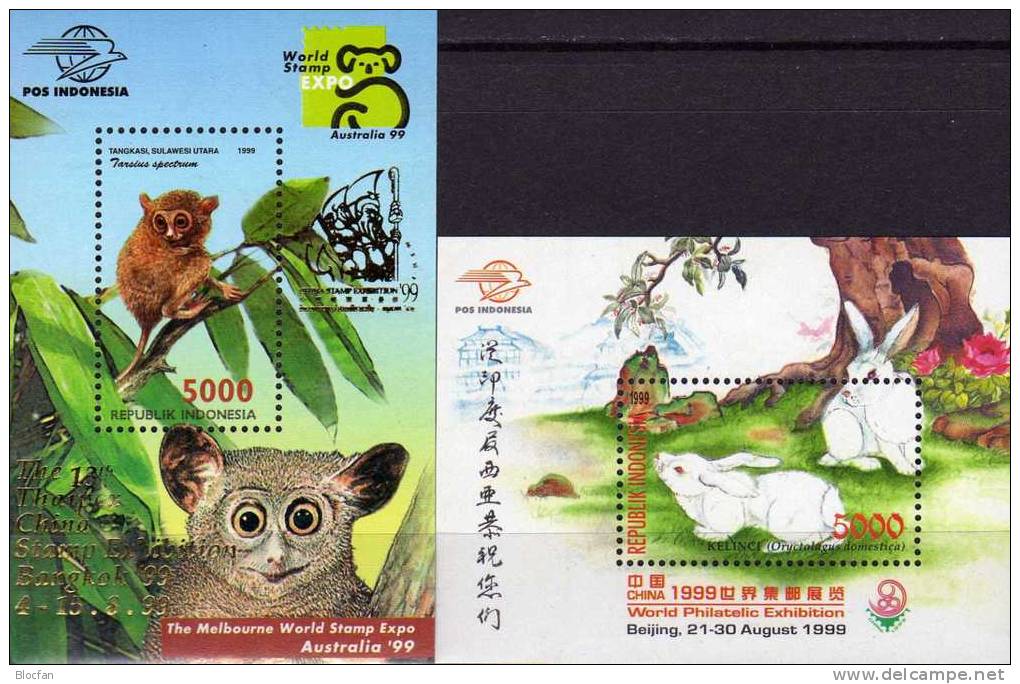 EXPO Australia / CHINA 1999 Indonesien Block 144 I Plus 151 ** 5€ Kobold-Maki Gold-AD Overprint Bloc Sheet Bf Indonesia - Indonesië