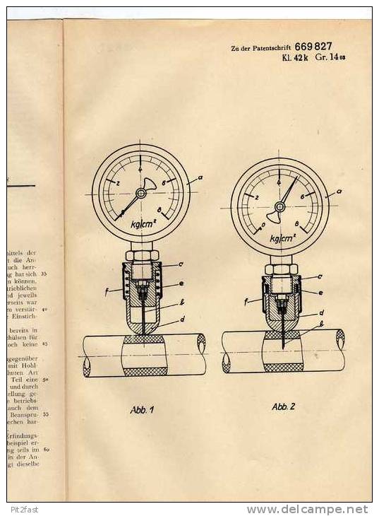 Original Patentschrift - Druckluftmesser , 1936 , Flottmann AG In Herne , Westfalen !!! - Máquinas