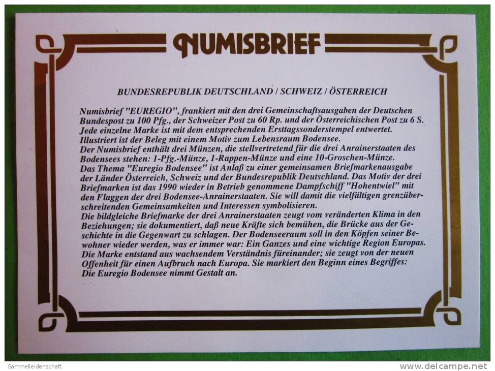 Münzen Numisbrief 1993 Ersttag Lebensraum Bodensee - Commémoratives