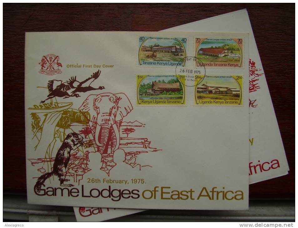 KUT 1975 EAST AFRICA GAME LODGES  Issue 4 Values To 2/50 On ILLUSTRATED OFFICIAL FDC. - Kenya, Ouganda & Tanzanie