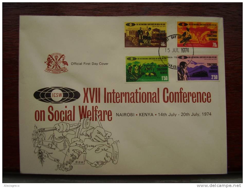 K.U.T. 1974  17th.International Conference On SOCIAL WELFARE - 4 VALUES Set To 2/50 On OFFICIAL FDC.. - Kenya, Uganda & Tanzania