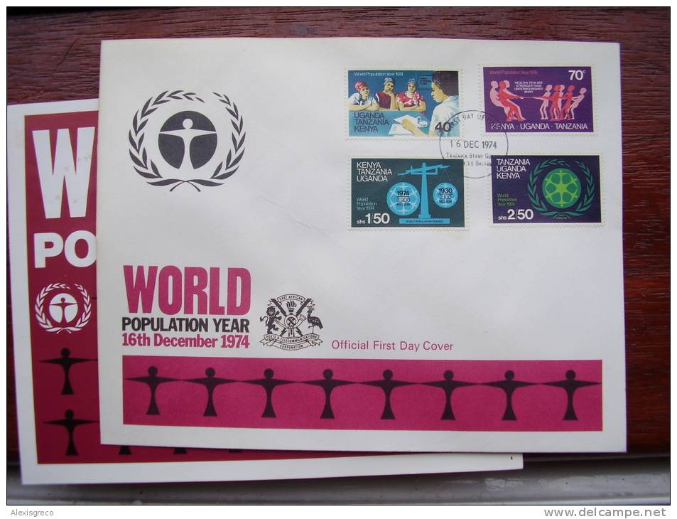 KUT 1974 WORLD POPULATION YEAR  FULL SET (4 Values) On FDC. - Kenya, Uganda & Tanzania