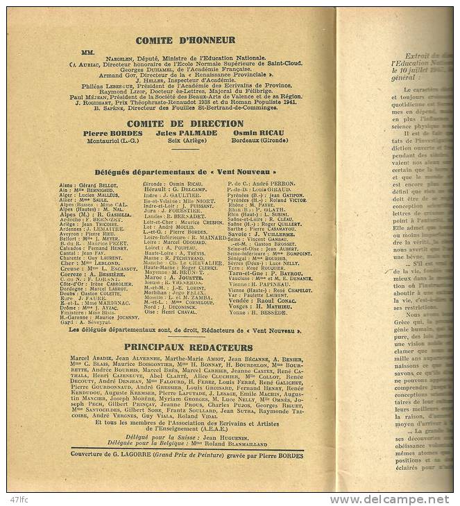 VENT NOUVEAU. N° 5 - Revue De L´Association Des Ecrivains Et Artistes De L´Enseignement - 1947 - TBE - 1900 - 1949