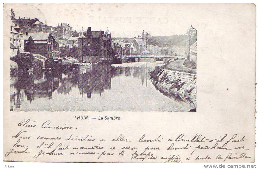 THUIN = La Sambre (écrite) 1905 + Verso Vignette - Thuin