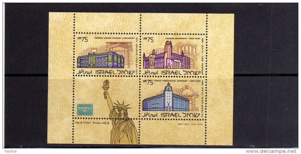 ISRAELE  1986 UNIVERSITA´ NEGLI STATI UNITI FOGLIETTO MNH  - ISRAEL UNIVERSITY IN UNITED STATES SOUVENIR SHEET - Hojas Y Bloques