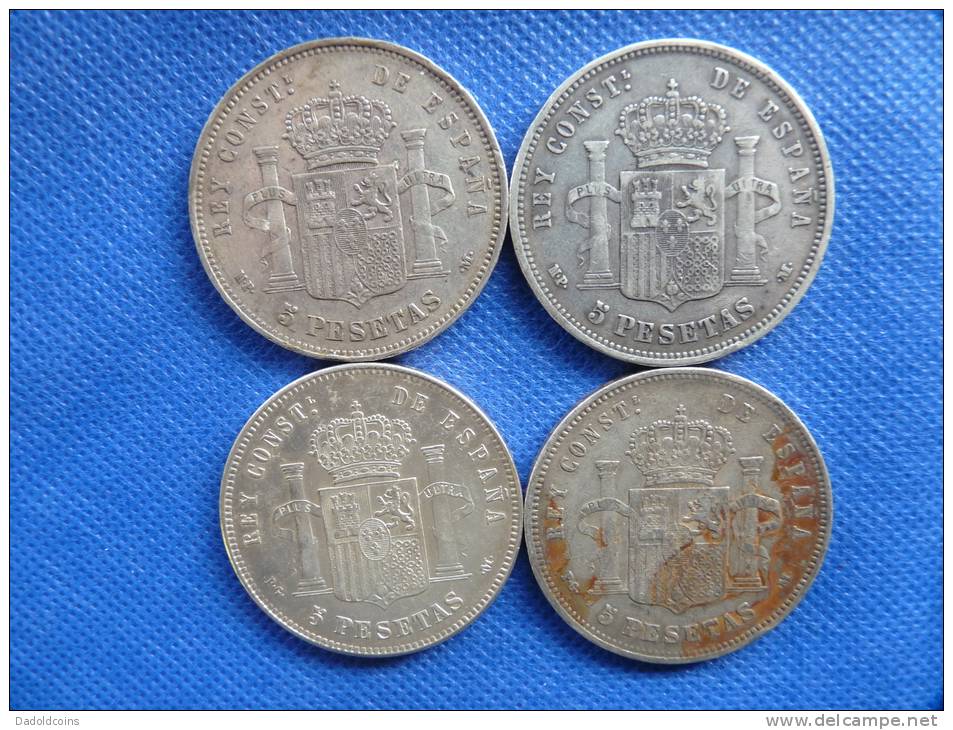 Espagne España Spain4x 5 Pesetas Argent Silver Plata 25g 0,900 Alfonso XIII 1888-89-90-91 Buen Estado. Ver Fotos - Colecciones