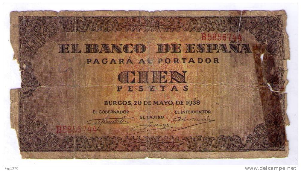 BILLETE DE 100 PESETAS DE 1938 - DETERIORADO - 100 Pesetas