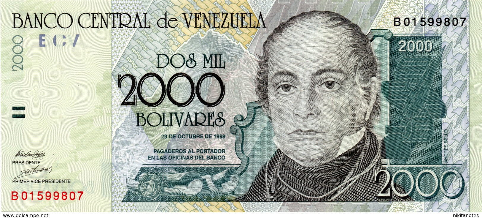 ENEZUELA 2000 BOLIVARES 1998 UNC - Venezuela